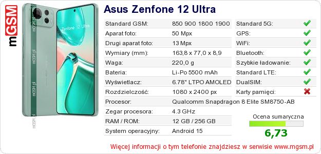 Dane telefonu Asus Zenfone 12 Ultra