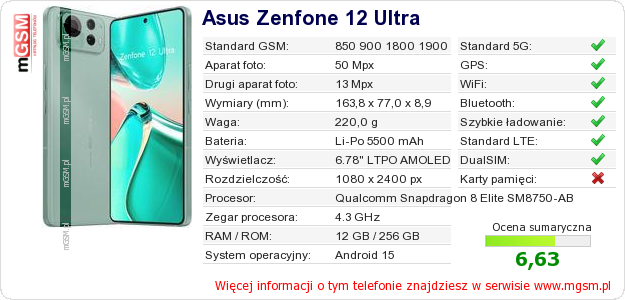 Dane telefonu Asus Zenfone 12 Ultra