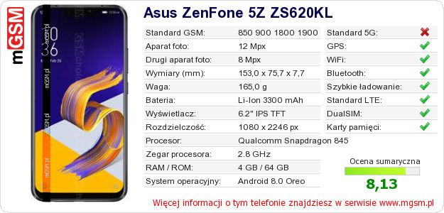 Dane telefonu Asus ZenFone 5Z ZS620KL