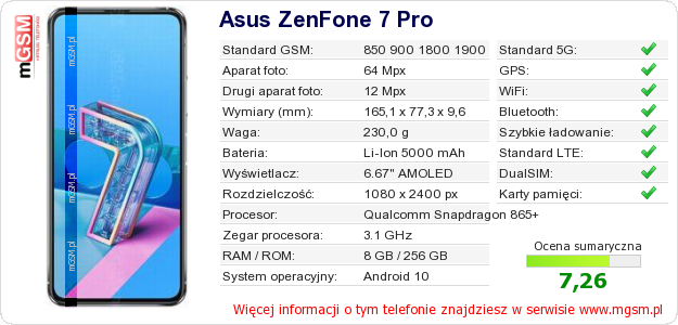 Dane telefonu Asus ZenFone 7 Pro