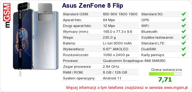 Dane telefonu Asus ZenFone 8 Flip