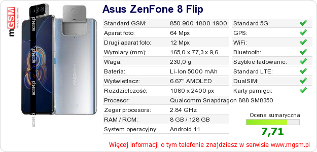 Dane telefonu Asus ZenFone 8 Flip