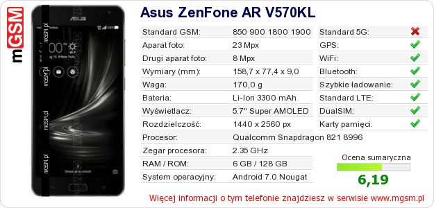 Dane telefonu Asus ZenFone AR V570KL