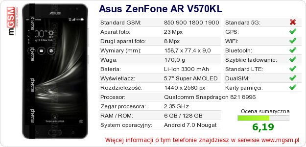 Dane telefonu Asus ZenFone AR V570KL