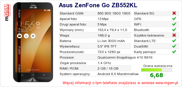 Dane telefonu Asus ZenFone Go ZB552KL