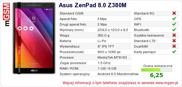 Dane telefonu Asus ZenPad 8.0 Z380M