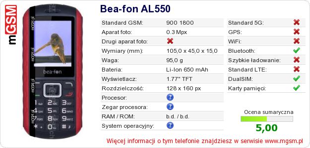 Dane telefonu Bea-fon AL550