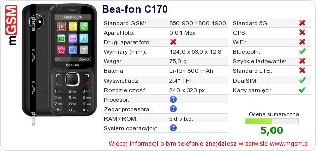 Dane telefonu Bea-fon C170