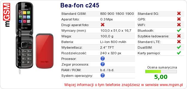 Dane telefonu Bea-fon c245