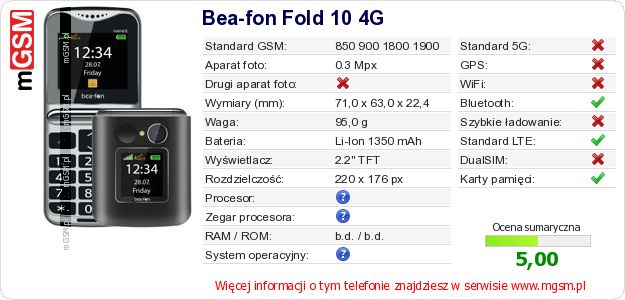 Dane telefonu Bea-fon Fold 10 4G Dane telefonu Bea-fon Fold 10 4G