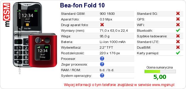 Dane telefonu Bea-fon Fold 10