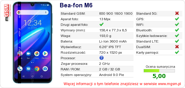 Dane telefonu Bea-fon M6 Dane telefonu Bea-fon M6