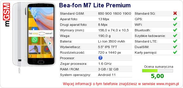 Dane telefonu Bea-fon M7 Lite Premium
