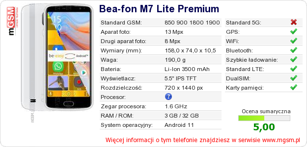 Dane telefonu Bea-fon M7 Lite Premium Dane telefonu Bea-fon M7 Lite Premium