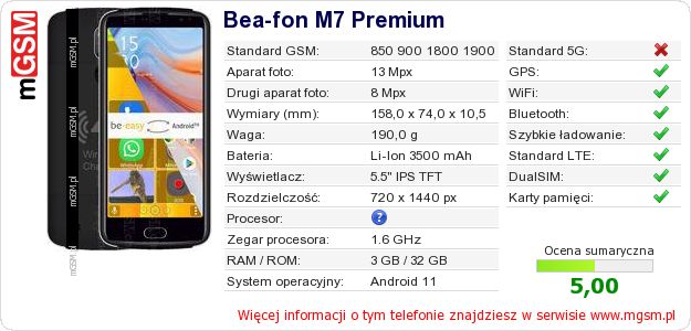 Dane telefonu Bea-fon M7 Premium