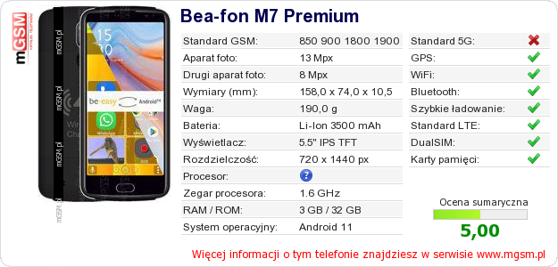 Dane telefonu Bea-fon M7 Premium