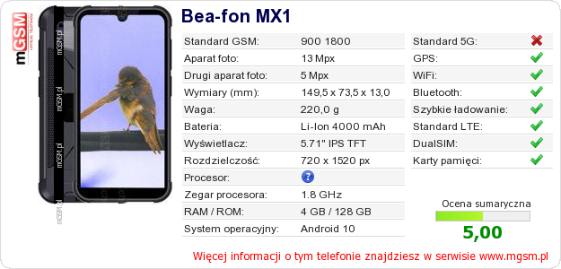 Dane telefonu Bea-fon MX1 Dane telefonu Bea-fon MX1
