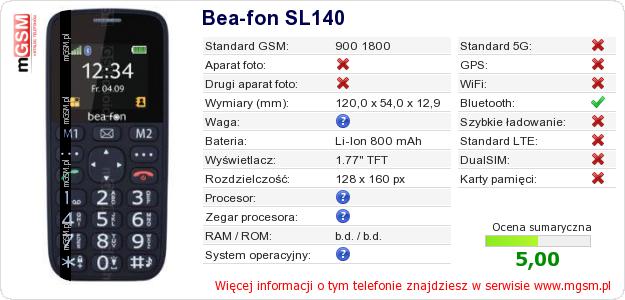Dane telefonu Bea-fon SL140