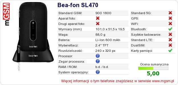 Dane telefonu Bea-fon SL470