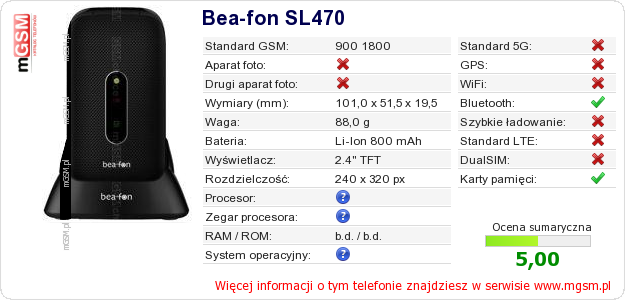Dane telefonu Bea-fon SL470
