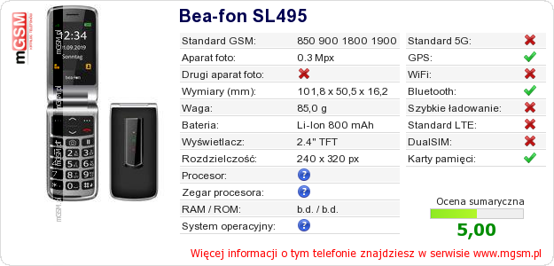 Dane telefonu Bea-fon SL495