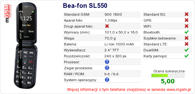 Dane telefonu Bea-fon SL550