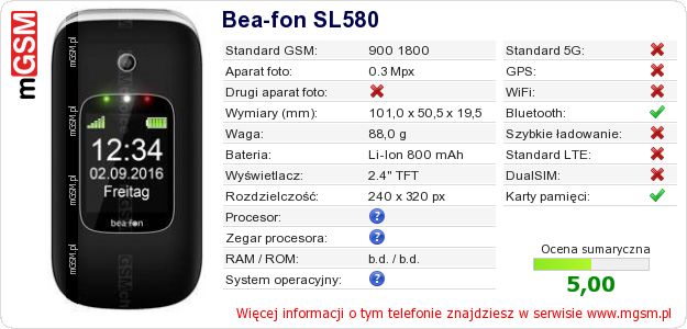 Dane telefonu Bea-fon SL580