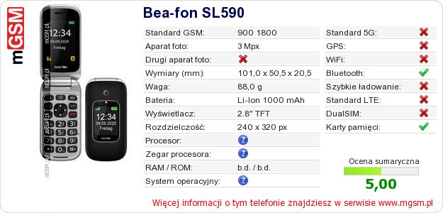 Dane telefonu Bea-fon SL590