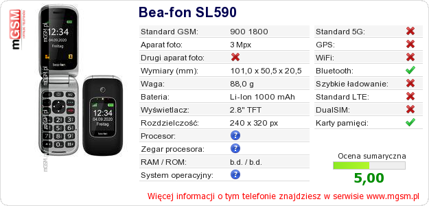 Dane telefonu Bea-fon SL590