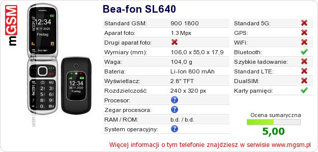 Dane telefonu Bea-fon SL640