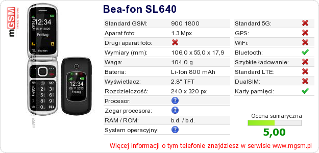Dane telefonu Bea-fon SL640