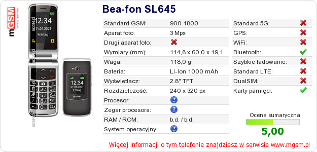 Dane telefonu Bea-fon SL645