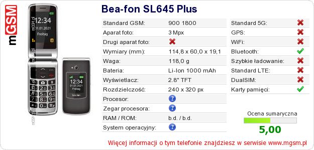 Dane telefonu Bea-fon SL645 Plus