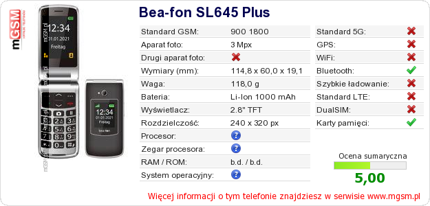 Dane telefonu Bea-fon SL645 Plus