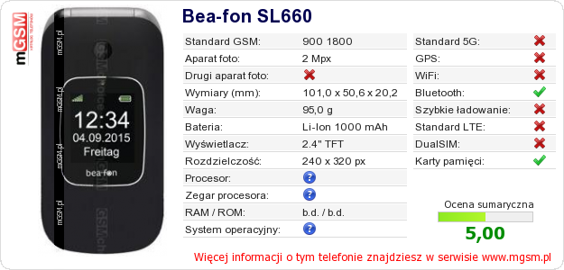 Dane telefonu Bea-fon SL660