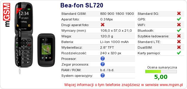 Dane telefonu Bea-fon SL720