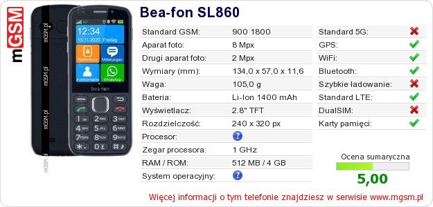 Dane telefonu Bea-fon SL860