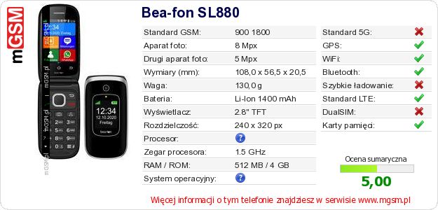 Dane telefonu Bea-fon SL880 Dane telefonu Bea-fon SL880