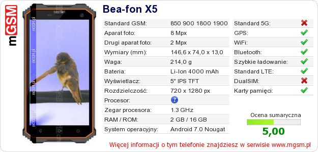 Dane telefonu Bea-fon X5