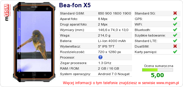 Dane telefonu Bea-fon X5