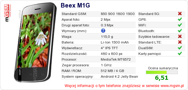 Dane telefonu Beex M1G