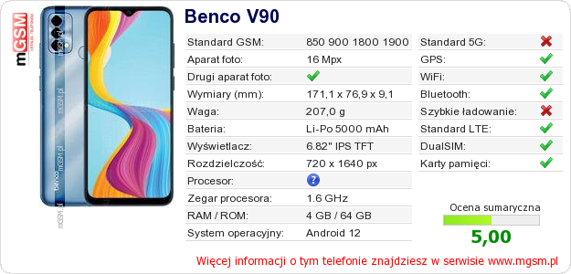Dane telefonu Benco V90 Dane telefonu Benco V90