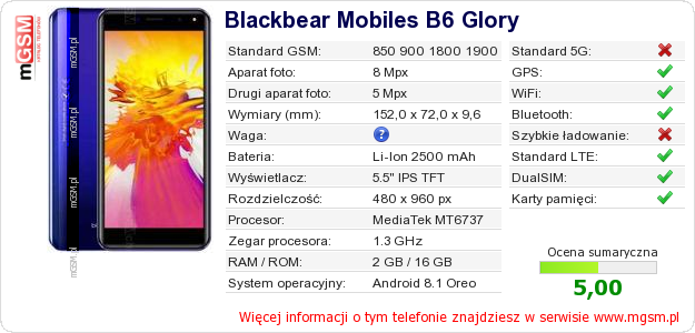 Dane telefonu Blackbear Mobiles B6 Glory