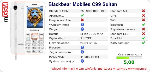 Dane telefonu Blackbear Mobiles C99 Sultan