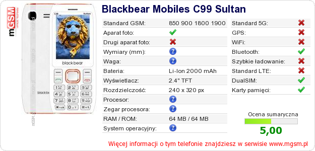 Dane telefonu Blackbear Mobiles C99 Sultan Dane telefonu Blackbear Mobiles C99 Sultan