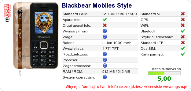 Dane telefonu Blackbear Mobiles Style Dane telefonu Blackbear Mobiles Style