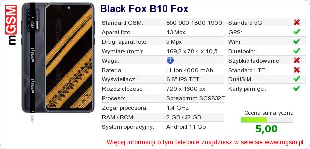 Dane telefonu Black Fox B10 Fox