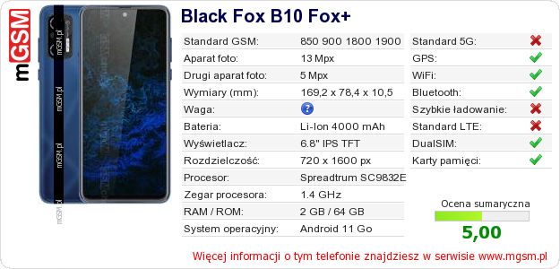 Dane telefonu Black Fox B10 Fox+
