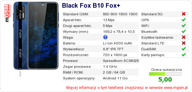 Dane telefonu Black Fox B10 Fox+ Dane telefonu Black Fox B10 Fox+