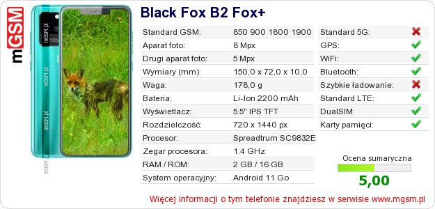 Dane telefonu Black Fox B2 Fox+